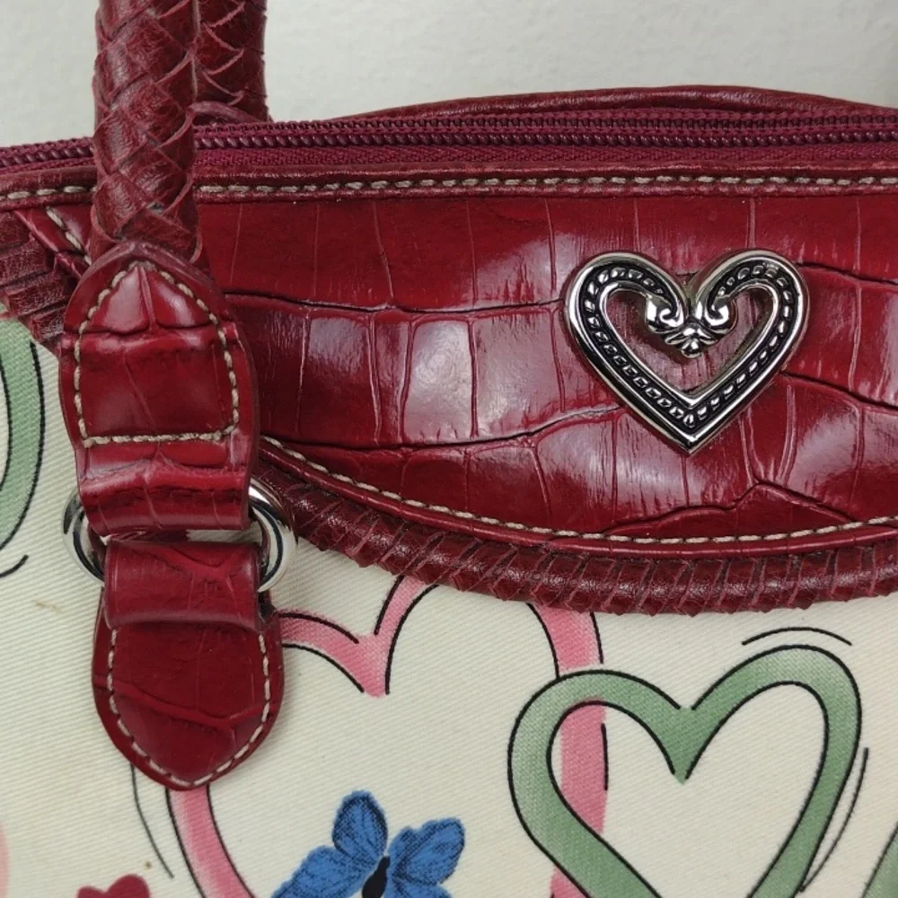 Brighton-esque Whimsical Heart Butterfly Croc-Embossed Leather Trim Purse Bag
